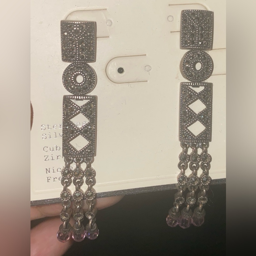 Opulent sterling marcasite pink fresh water pearl choker necklace, and earrings